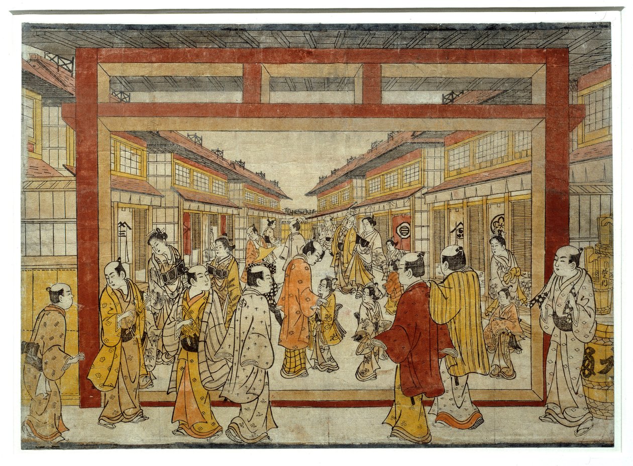 Widok perspektywiczny Nakano-Cho. Japońska grafika Masanobu Tanaki, czynna w latach 1741-1748, styl Ukiyo-E. Paryż, Muzeum Guimet autorstwa Tanaka Masunobu