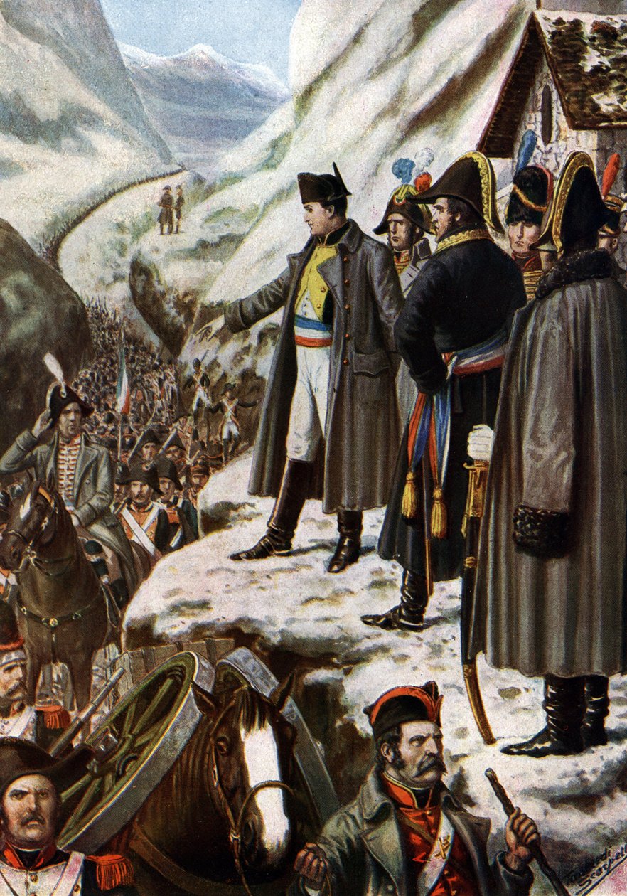 Kampania włoska: „Armia francuska Napoleona Bonaparte (1769-1821) podczas przejścia Wielkiego Świętego Bernarda (Wielkiego Świętego Bernarda), 20 maja autorstwa Tancredi Scarpelli