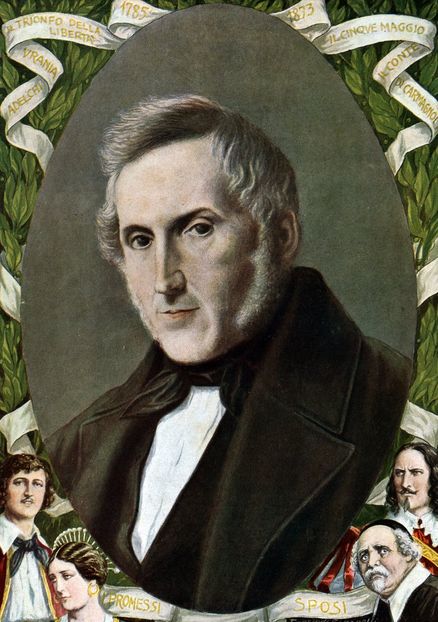 Portret Alessandro Manzoniego (1785 - 1873), włoskiego pisarza Ilustracja Tancredi Scarpelli (1866-1937) ze „Storia d