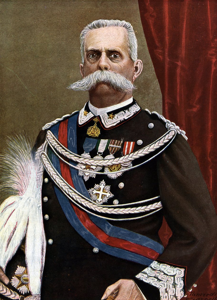 Portret Humberta I Króla Włoch (Umberto I) (1844-1900) Ilustracja Tancredi Scarpelli (1866-1937) ze „Storia d
