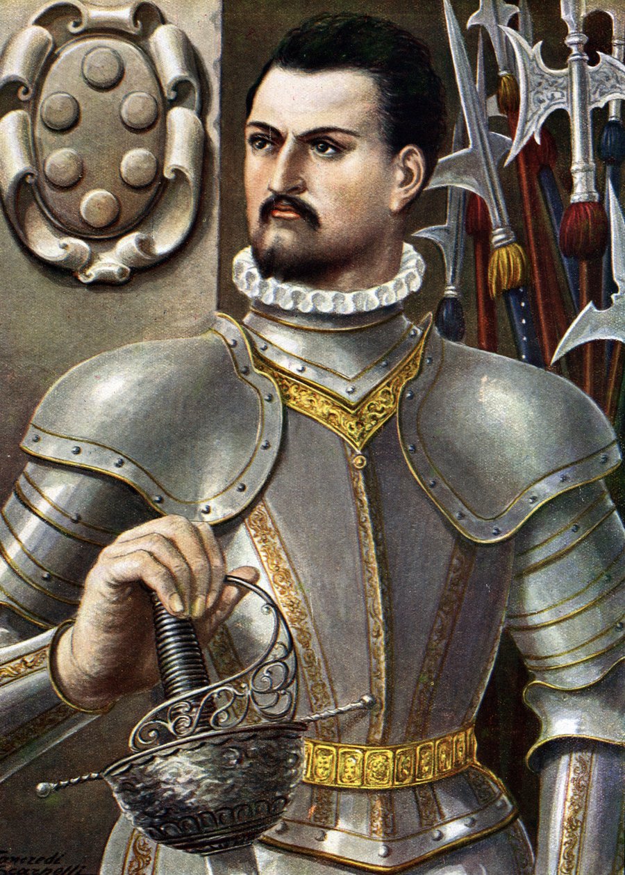 Portret Jeana de Medicis znanego jako Jean des Bands Noires (Giovanni dalle Bande Nere) (1498-1526) Włoski kondotier Ilustracja Tancredi Scarpelli (1866-1937) z „”Storia d