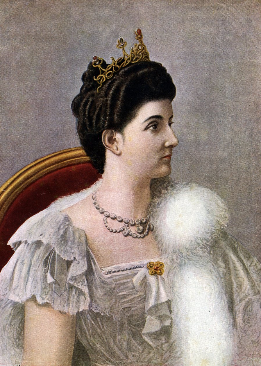 Portret królowej Włoch Heleny (Eleny) Czarnogóry (1873-1952) Ilustracja Tancredi Scarpelli (1866-1937) ze „Storia d