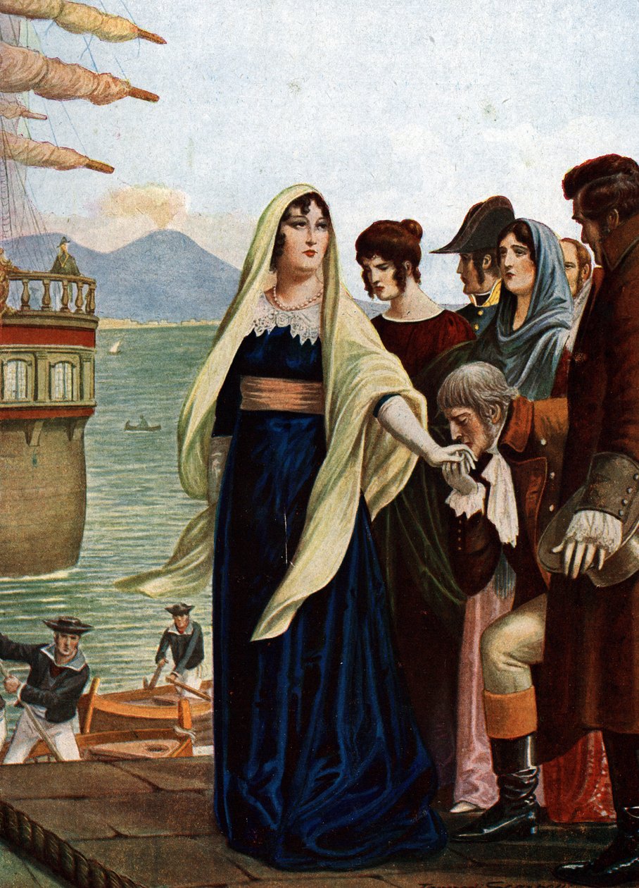 Królowa Neapolu Marie Caroline (Maria Carolina) Austrii (1752-1814¿uciekająca z Neapolu w poszukiwaniu schronienia na Sycylii w czasie francuskiej okupacji autorstwa Tancredi Scarpelli