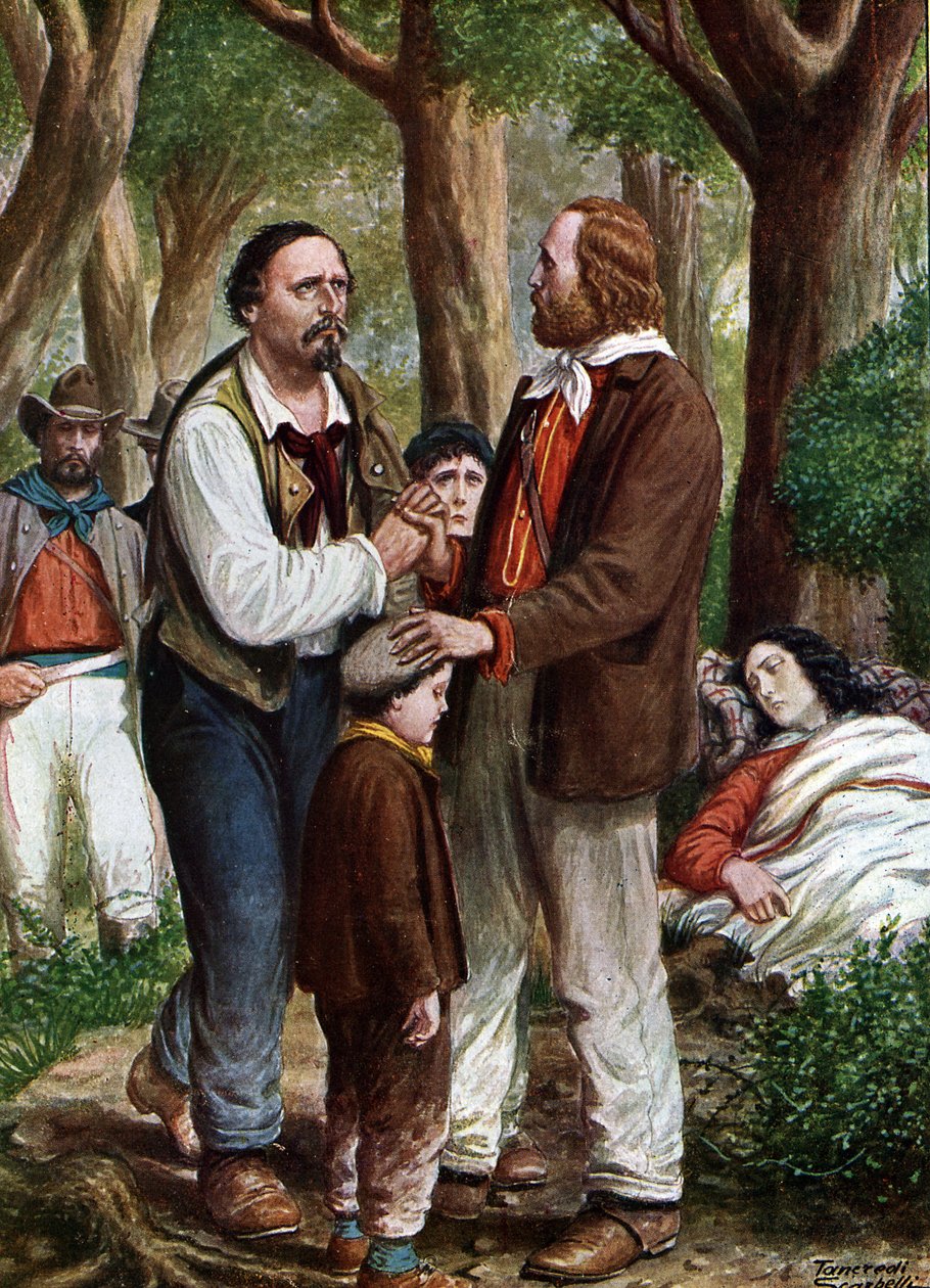 Risorgimento: Giuseppe Garibaldi Włoski patriota (1807-1882) pożegnanie Angelo Brunetti dit Ciceruacchio a la mort d