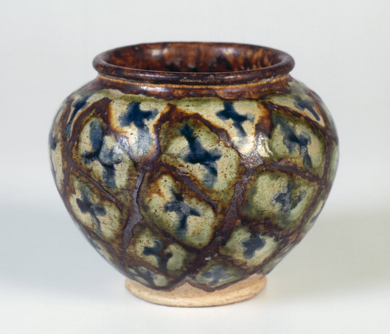 Mały słoik, dynastia Tang, 618-907 n.e. (kamionka z polichromowanym szkliwem z topnikiem ołowiowym) autorstwa Tang Dynasty Chinese School