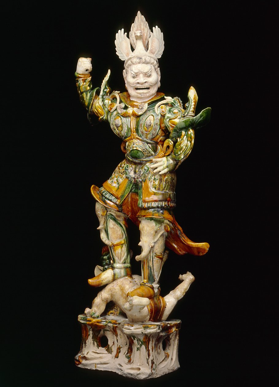 Lokapala (Niebiański Strażnik), początek VIII wieku (naczynia gliniane z trójkolorowymi (sancai) glazurami ołowianymi) autorstwa Tang Dynasty Chinese School