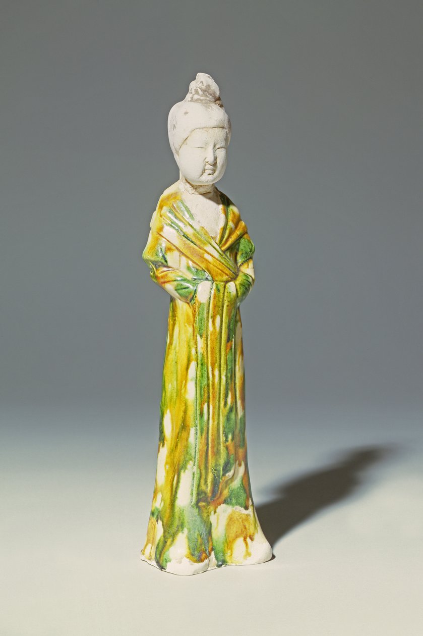 Blada ceramika Sancai stojącej damy dworskiej, dynastia Tang (ceramika) autorstwa Tang Dynasty Chinese School