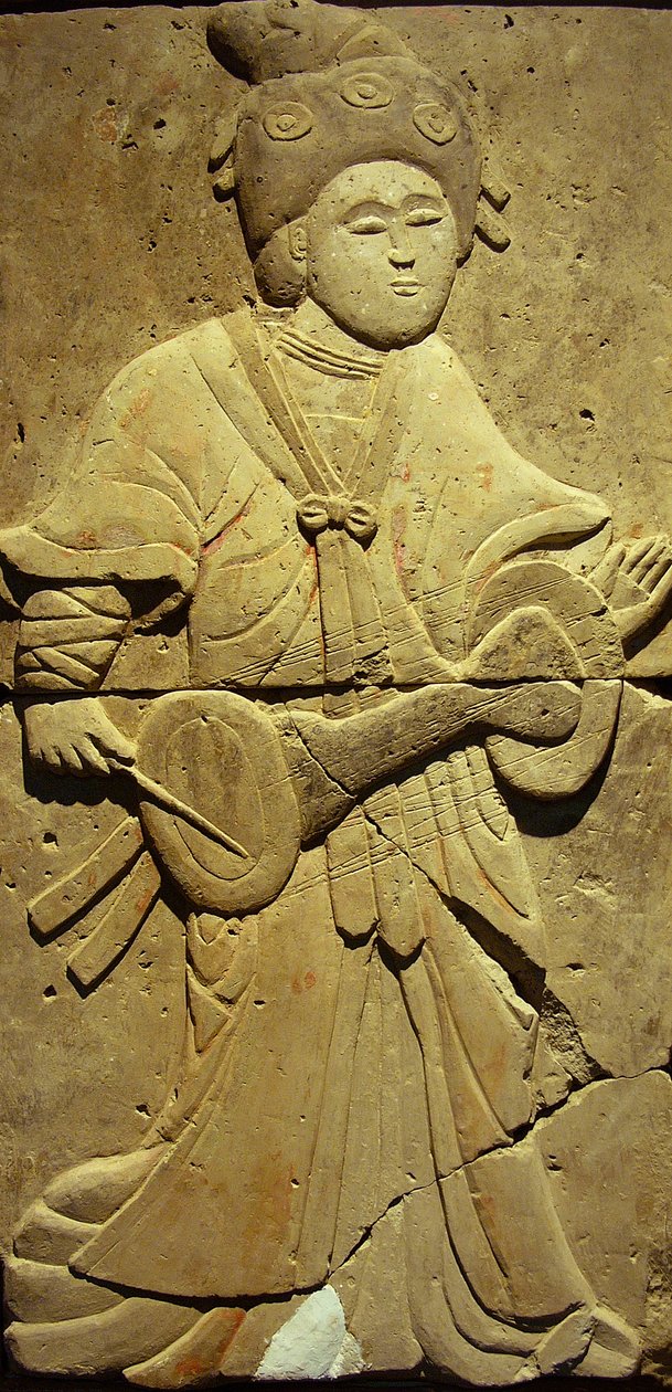 Stela przedstawiająca muzyka (terakota) autorstwa Tang Dynasty Chinese School