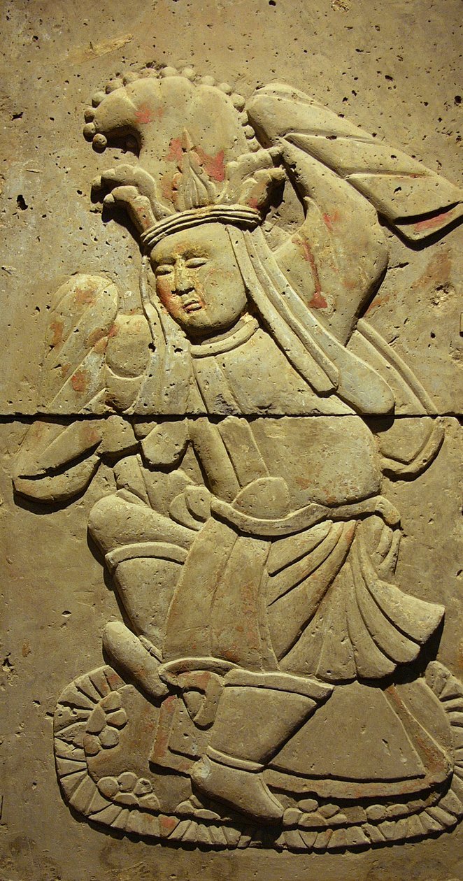 Stela z terakoty z tancerką, dynastia Tang (618-907), odkryta w prowincji Shaanxi, Muzeum Lasu Steles w Xian. Fotografia, Leonard de Selva, Chiny, 2006. autorstwa Tang Dynasty Chinese School