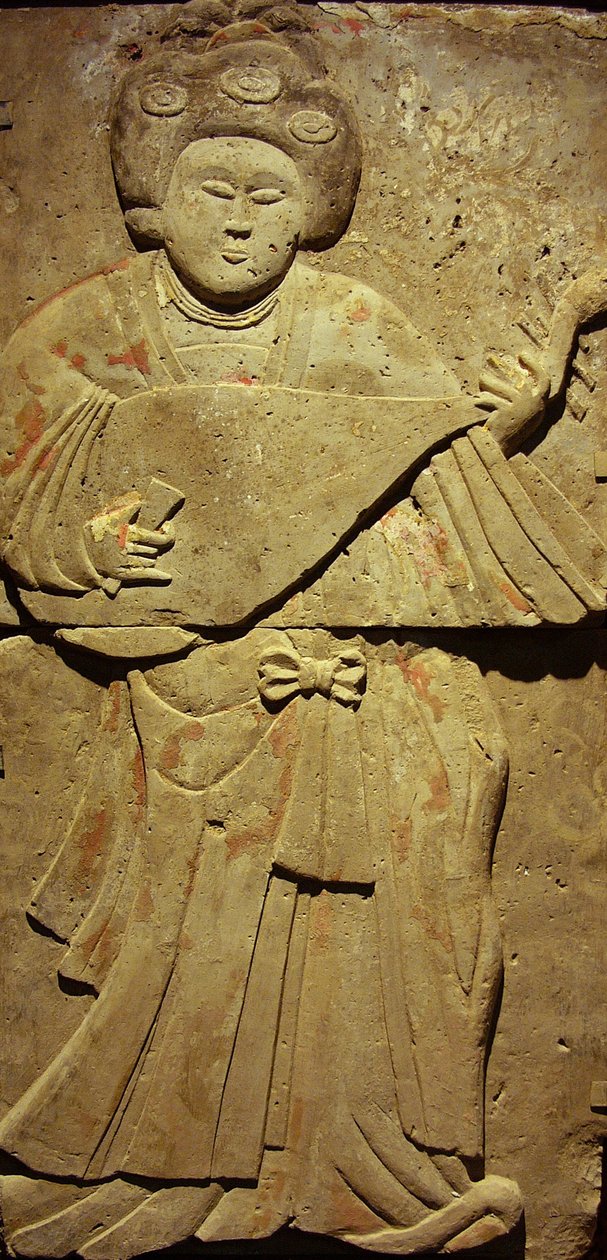 Stela z terakoty z muzykiem, dynastia Tang (618-907), odkryta w prowincji Shaanxi, Muzeum Lasu Steles w Xian. Fotografia, Leonard de Selva, Chiny, 2006. autorstwa Tang Dynasty Chinese School