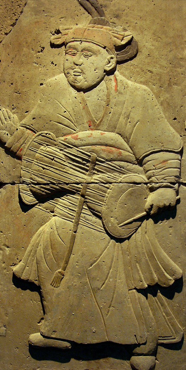 Stela z terakoty z muzykiem, dynastia Tang (618-907), odkryta w prowincji Shaanxi, Muzeum Lasu Steles w Xian. Fotografia, Leonard de Selva, Chiny, 2006. autorstwa Tang Dynasty Chinese School