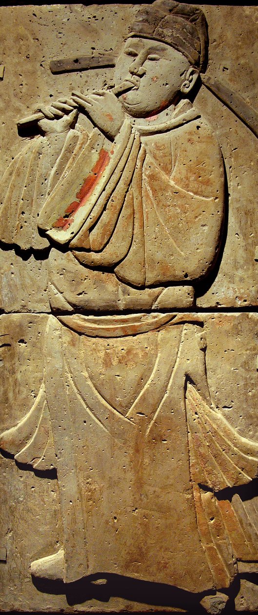 Stela z terakoty z muzykiem, dynastia Tang (618-907), odkryta w prowincji Shaanxi, Muzeum Lasu Steles w Xian. Fotografia, Leonard de Selva, Chiny, 2006. autorstwa Tang Dynasty Chinese School
