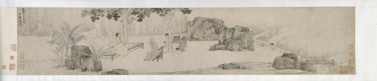 Picie herbaty pod drzewem Wutong, dynastia Ming autorstwa Yin Tang