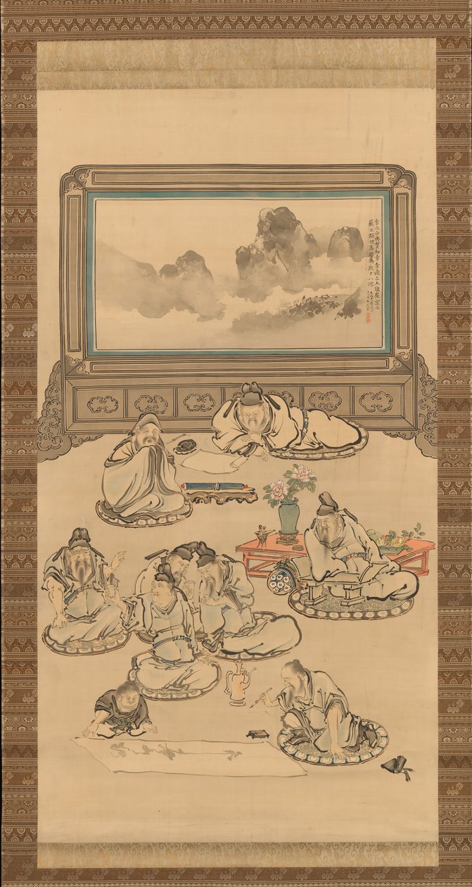 Osiem Nieśmiertelnych Kielicha Wina, 1828. autorstwa Tani Buncho