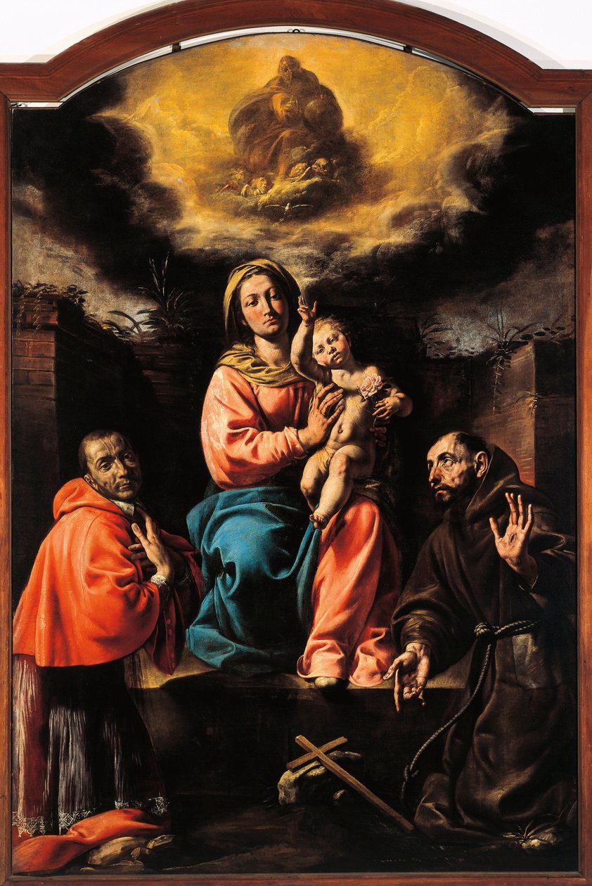 Włochy, Varallo, obraz Madonna z Dzieciątkiem ze św. Franciszkiem i św. Karolem autorstwa Tanzio da Varallo