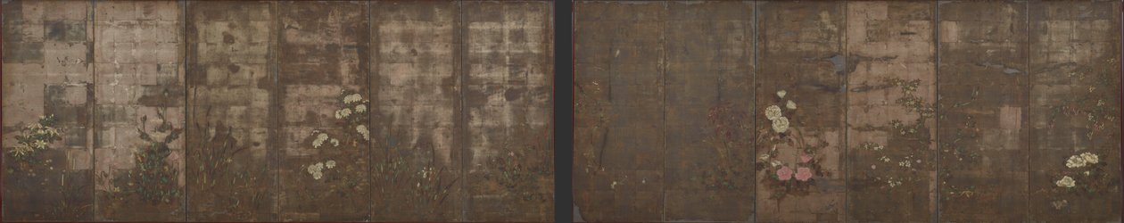 Kwiaty pór roku, Parawany (sześć paneli), 1600-1630 (kolor na srebrze na papierze) autorstwa Tawaraya Sotatsu