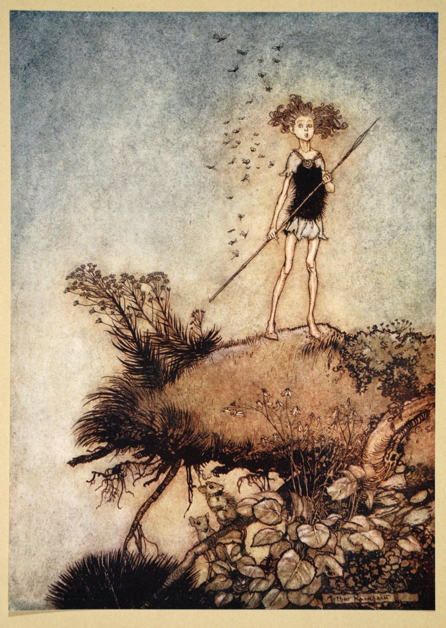 Strażnik stojący na uboczu, ilustracja ze „Snu nocy letniej” Williama Szekspira, 1908 autorstwa Tawaraya Sotatsu