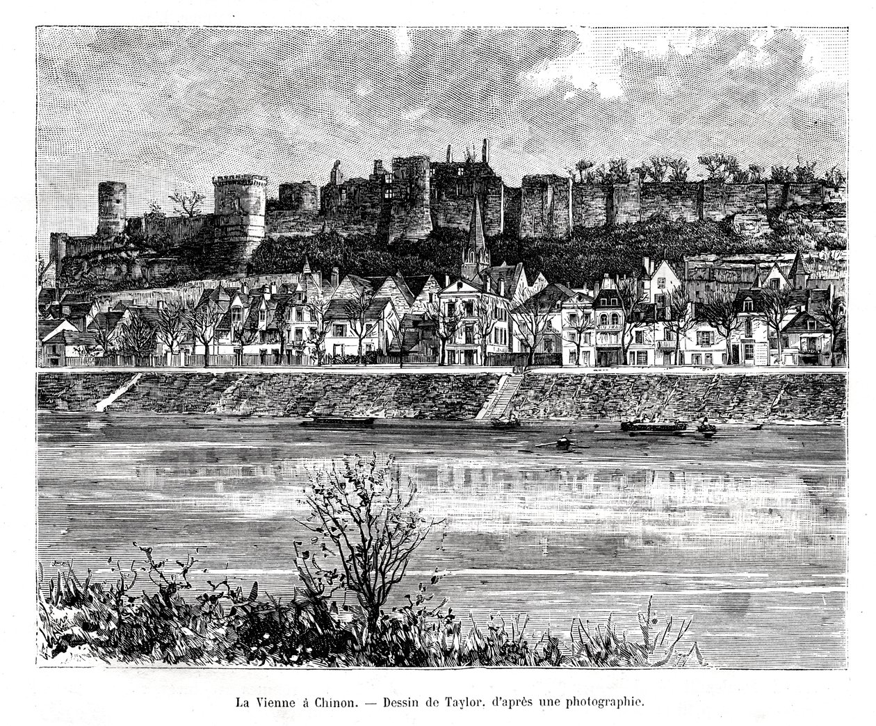 Chinon i rzeka Vienne, Francja, XIX w. autorstwa Taylor