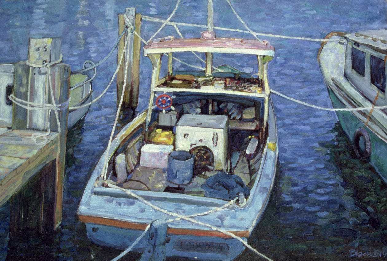 Stara łódź rybacka na nabrzeżu, 1988 r. autorstwa Ted Blackall