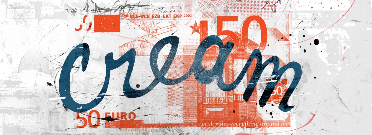 C.R.E.A.M., 2014 (Kolaż na płótnie) autorstwa Teis Albers