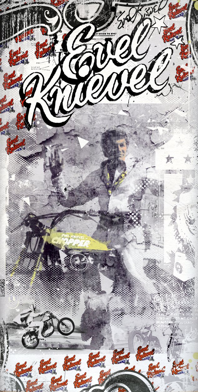 Evel Knievel, 2015 (Kolaż na płótnie) autorstwa Teis Albers