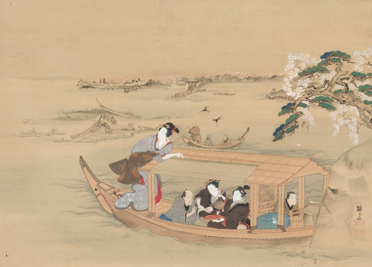 Łódź do Yoshiwary, 1800 rok. autorstwa Teisai Hokuba