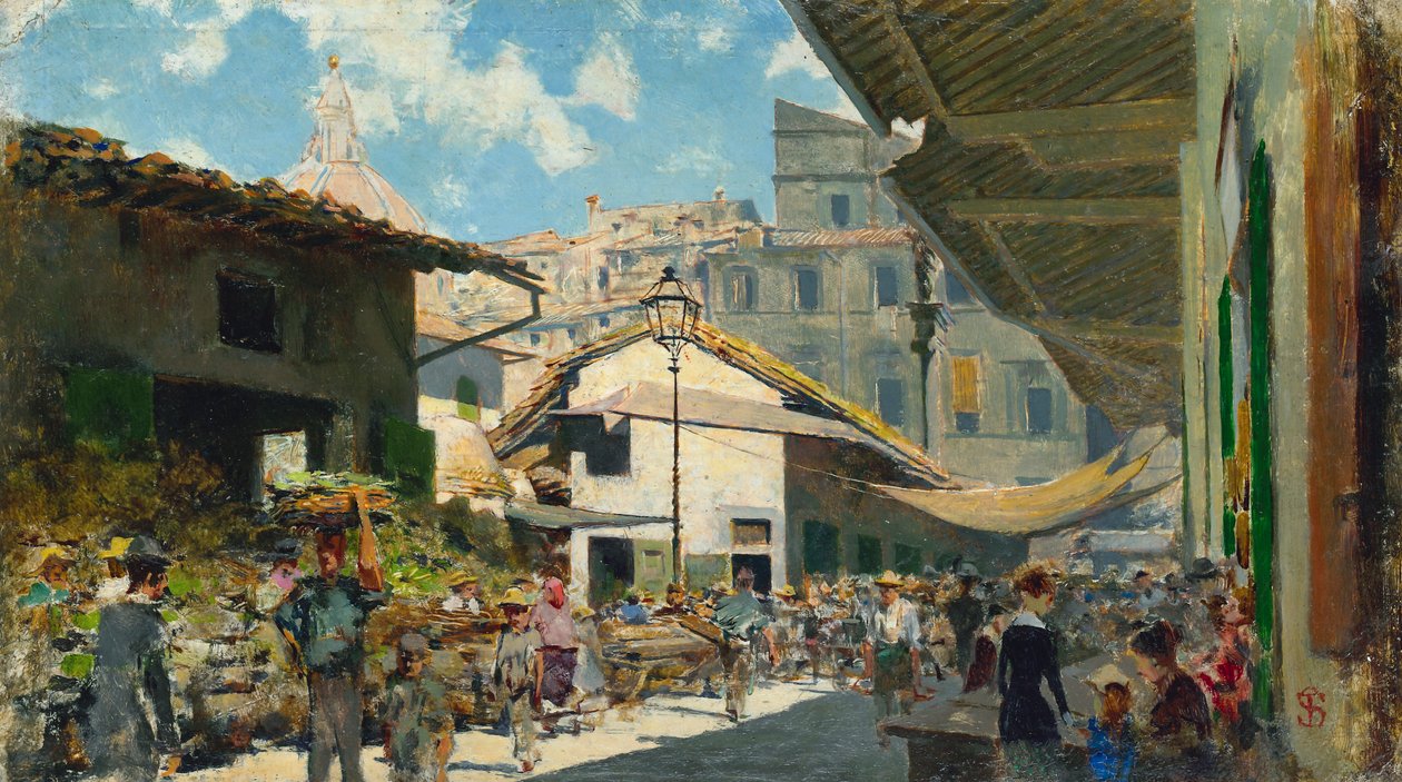 Stary Rynek, ok. 1882-84 (olej na tekturze) autorstwa Telemaco Signorini