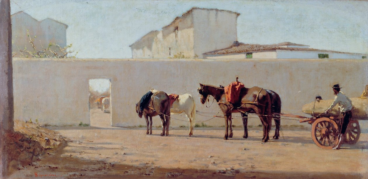 Pewnego wiosennego poranka. Biała ściana, ok. 1867 (olej na płótnie) autorstwa Telemaco Signorini