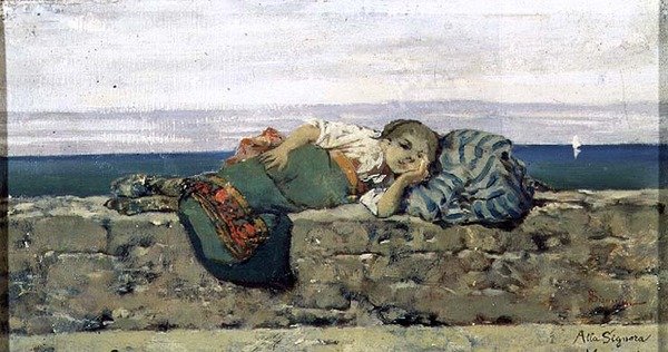 Chłopka leżąca na parapecie autorstwa Telemaco Signorini