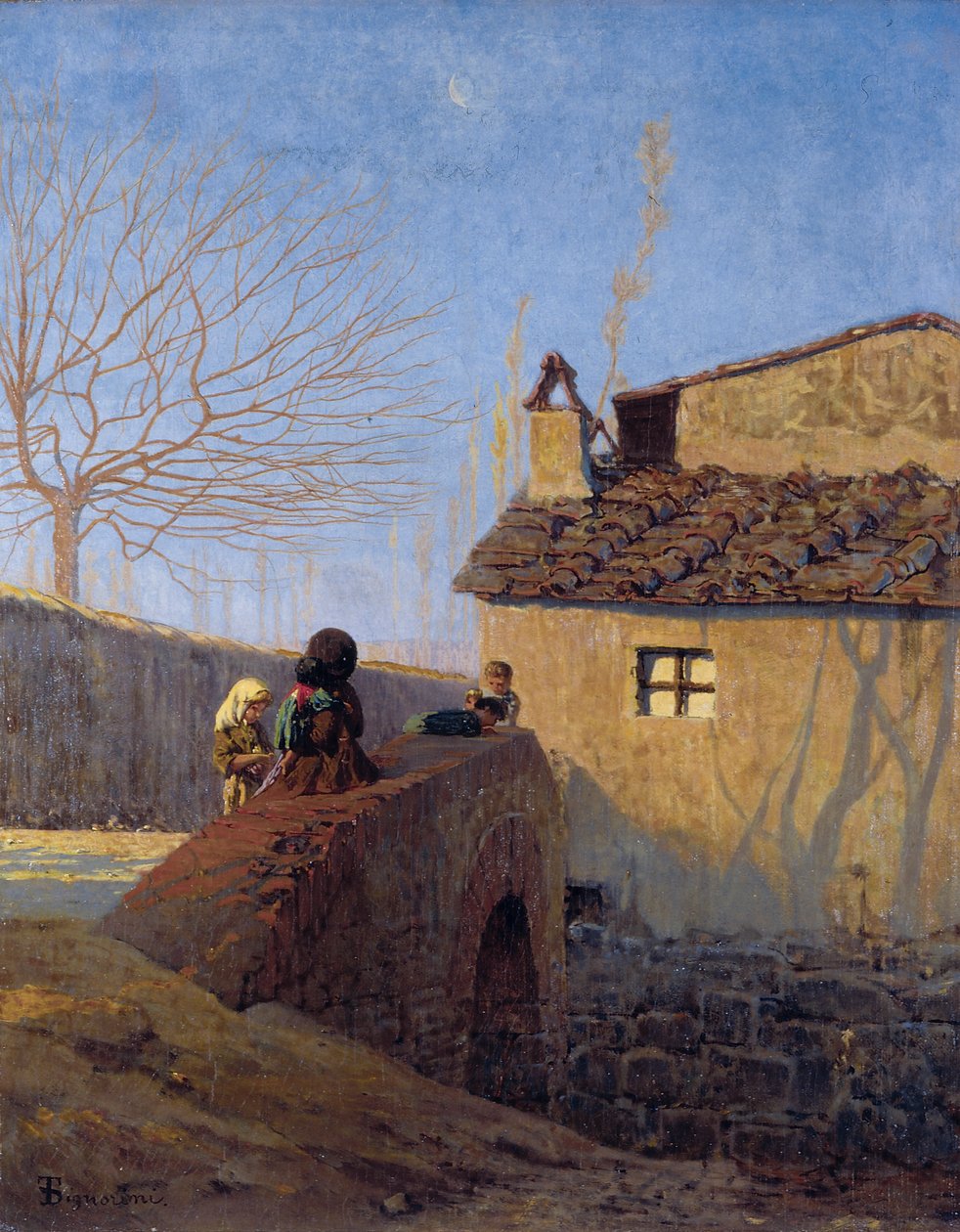 Piagentina. Most na rzece Affrico, ok. 1861-62 (olej na płótnie) autorstwa Telemaco Signorini