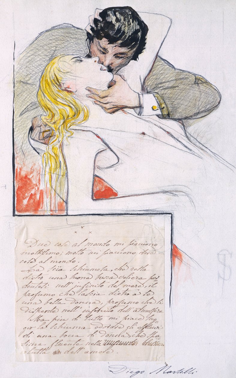 Pocałunek Telemaco Signorini (1835-1901) (rysunek) autorstwa Telemaco Signorini
