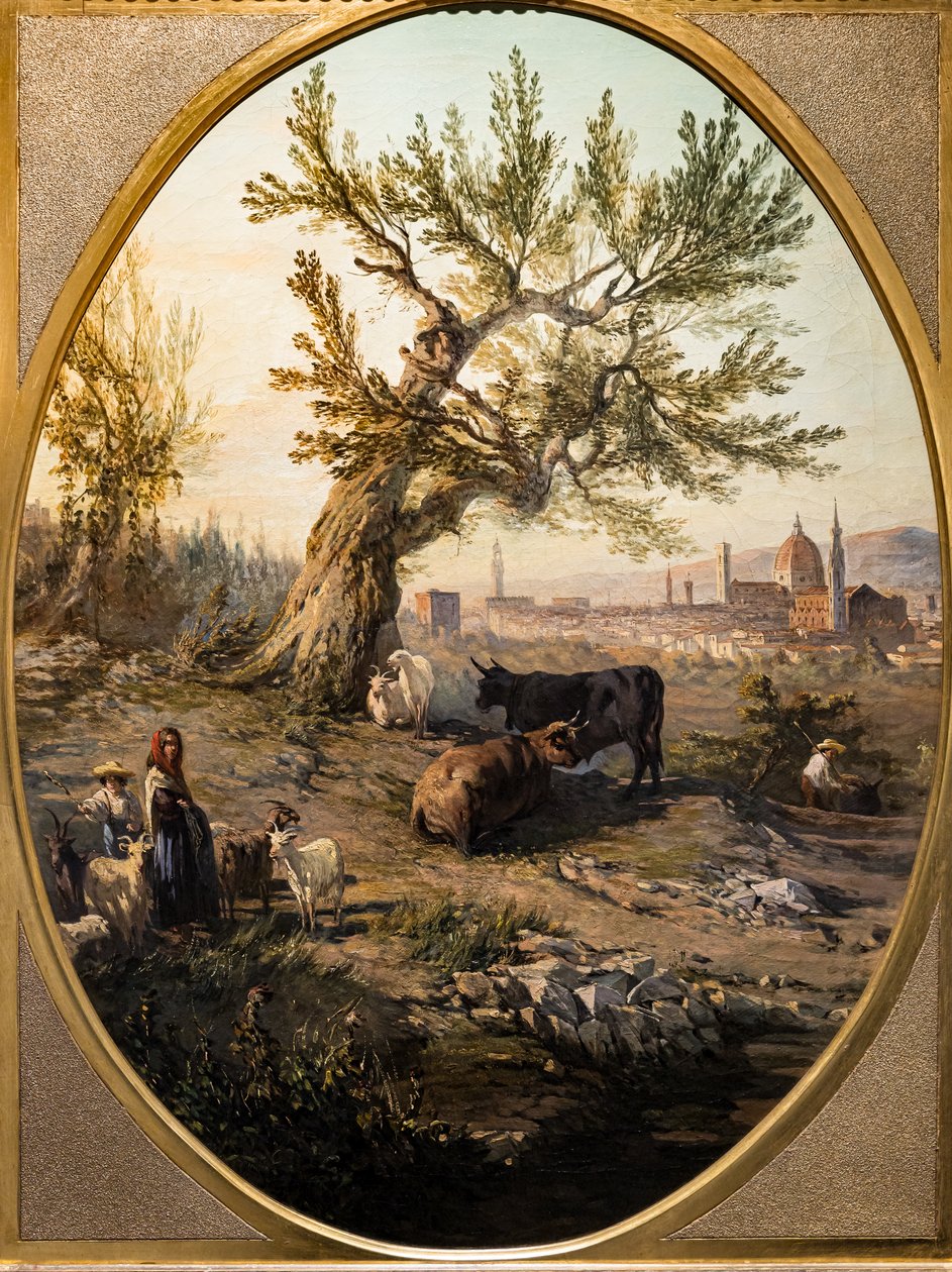 Widok na Arno i św. z twierdzy Belvedere autorstwa Telemaco Signorini