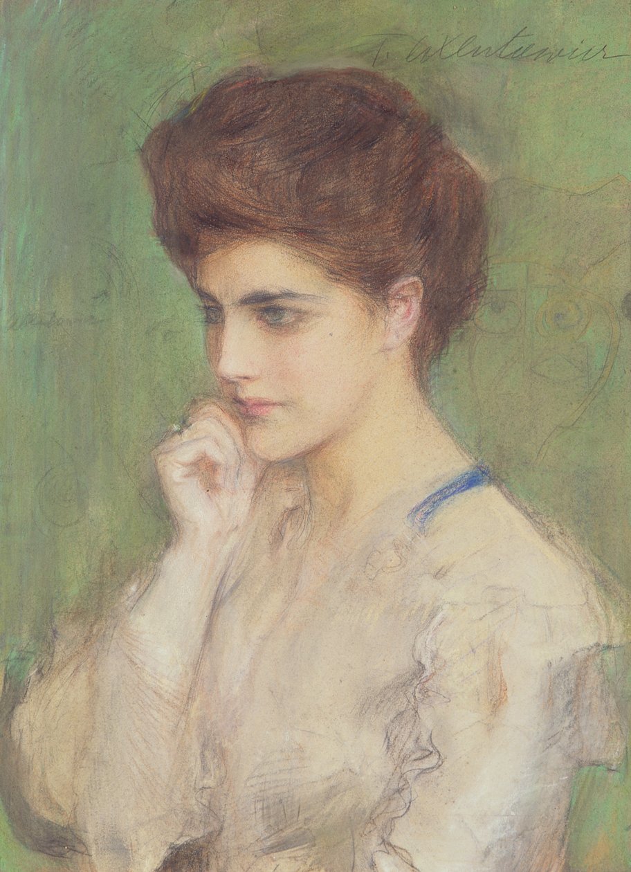Kobieta pogrążona w myślach, ok. 1910 (pastel na papierze) autorstwa Teodor Axentowicz