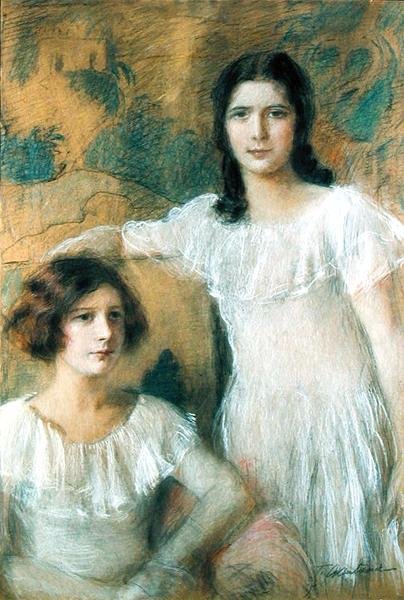 Portret dwóch dziewczyn, ok. 1910 (pastel na pokładzie) autorstwa Teodor Axentowicz
