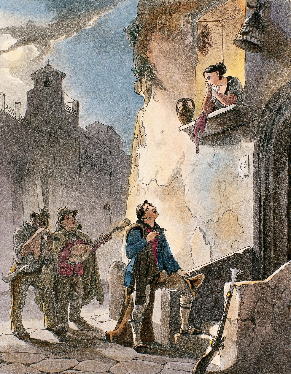 Serenada, ilustracja z Kostiumów i popularnych scen Neapolu autorstwa Achille Vianelli, ok. 1830 (akwatinta) autorstwa Teodoro Guglielmo Witting