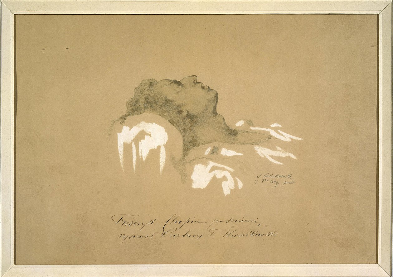 Fryderyk Chopin (1810-1849) na łożu śmierci par Kwiatkowski, Teofil (1809-1891). Tusz, gwasz, grafit na papierze autorstwa Teofil Kwiatkowski