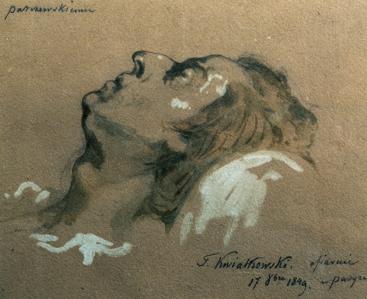 Polski kompozytor i pianista Fryderyk Chopin (1810-1840) na łożu śmierci, szkic Teofila Kwiatkowskiego (1809-1891) autorstwa Teofil Kwiatkowski