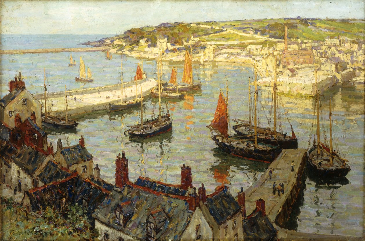 Brixham Harbor (olej na płótnie) autorstwa Terrick Williams
