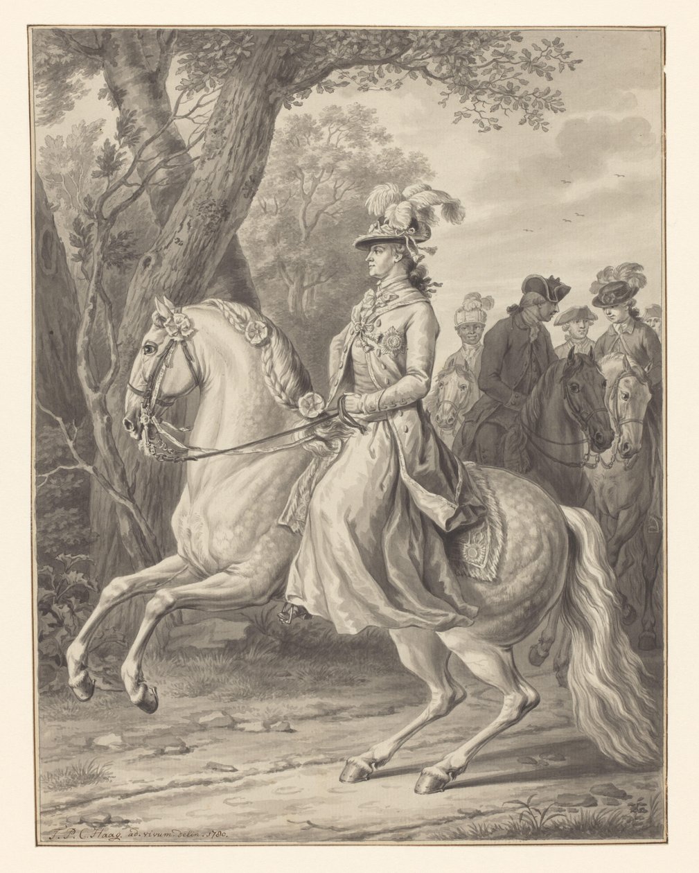 Wilhelmina Pruska, księżna Orańska-Nassau, na koniu autorstwa Tethart Philip Christian Haag (signed by artist)