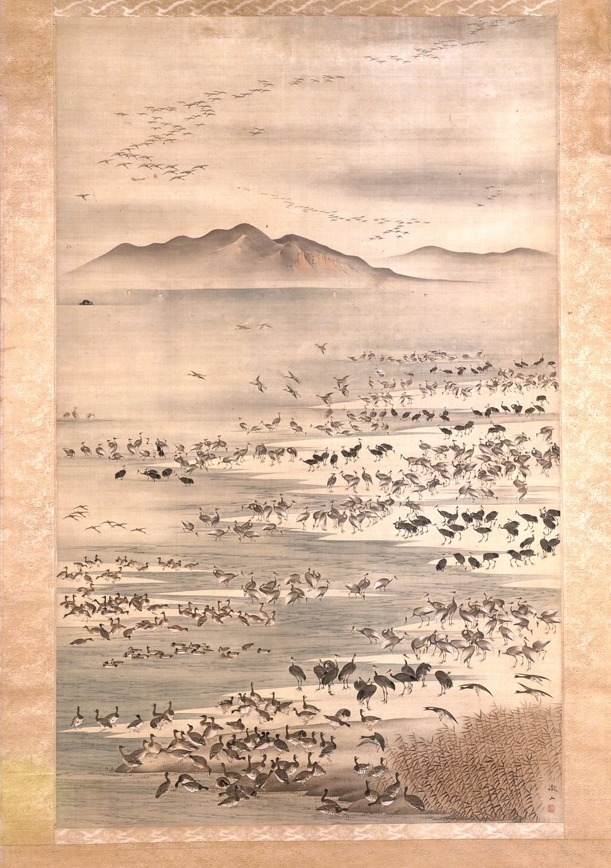Myriad Of Aquatic Birds (tusz i kolor na jedwabiu) autorstwa Tetsuzan Mori