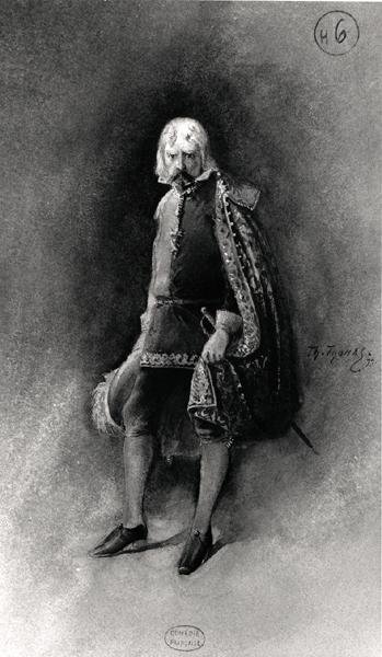 Kostium dla „Ruy Blas” (1838) autorstwa Victora Hugo (1802-85), odrodzenie w Komedii Francuskiej w 1879 (akwarela na papierze) (zdjęcie czarno-białe) autorstwa Th. Thomas