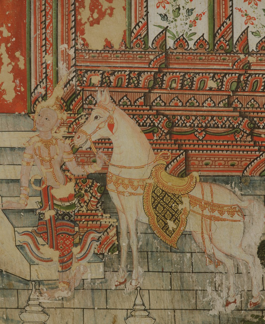 Życie Buddy, fragment nadprzyrodzonej istoty trzymającej konia, Wat Suwannaram, Thonburi, 1831 autorstwa Thai School