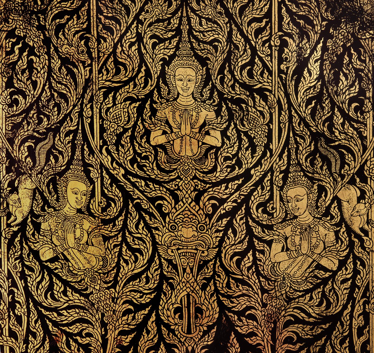 Detal szafki (lakierowane drewno) autorstwa Thai School