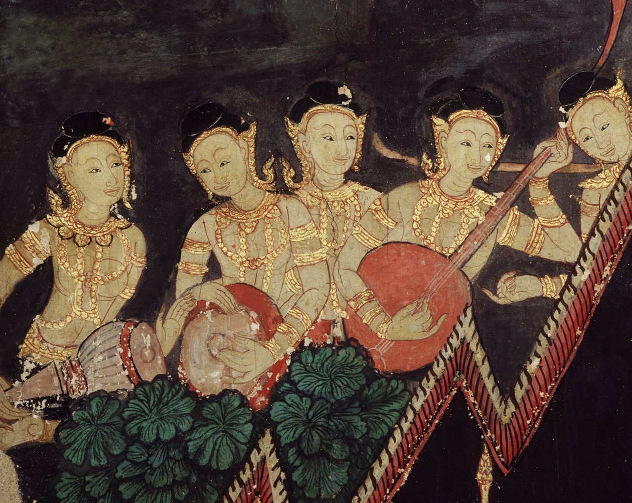 Fragment niebiańskich muzyków (malarstwo ścienne) autorstwa Thai School