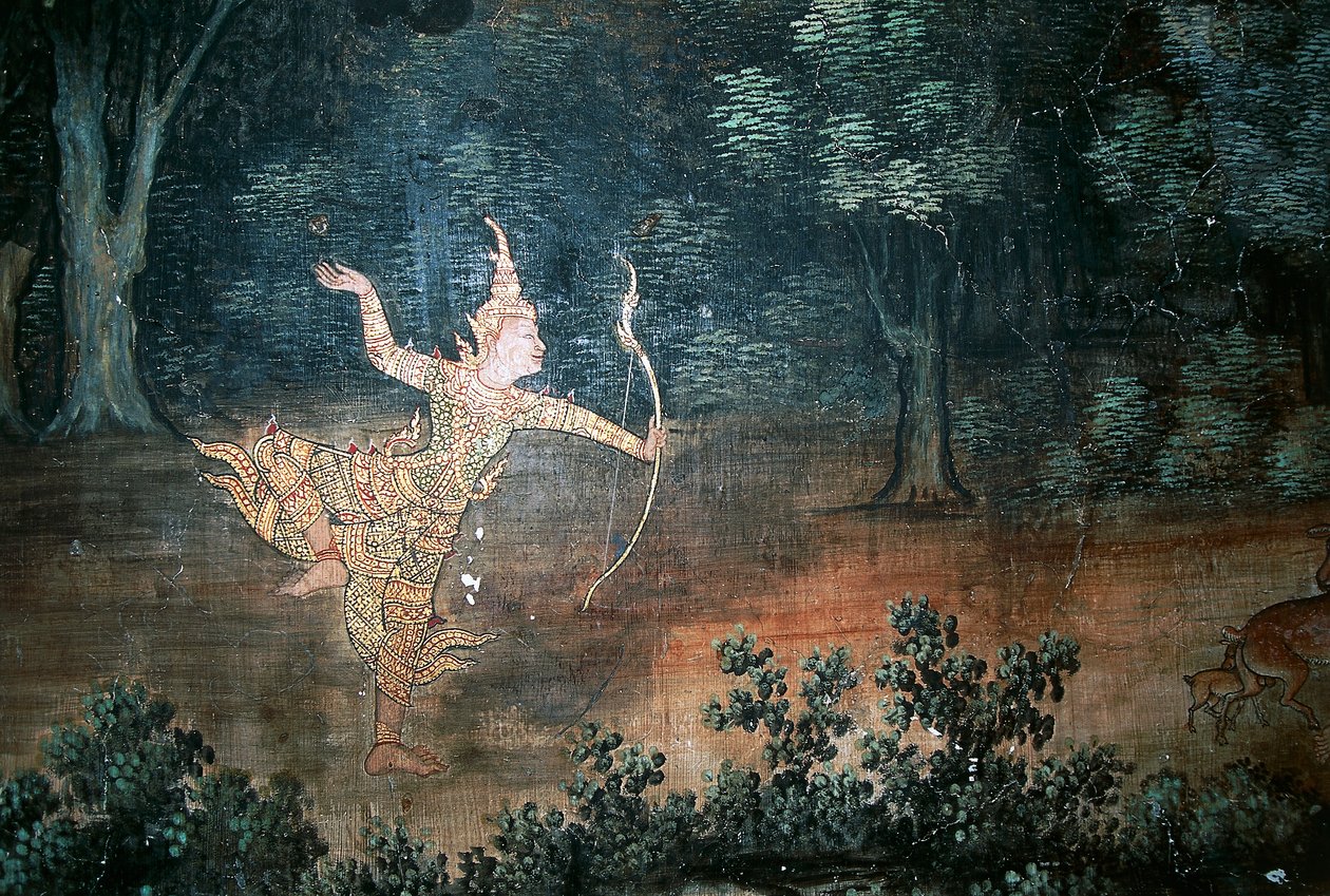 Apsara, malowidła ścienne ze scenami z życia Buddy, Wat Suwan Dararam, Park Historyczny Ayutthaya (Lista Światowego Dziedzictwa UNESCO autorstwa Thai School