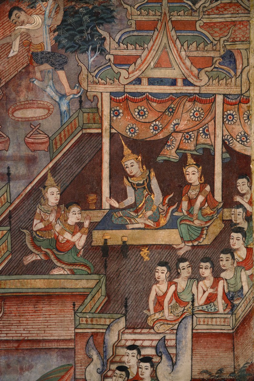 Fragment muralu w laikam Viharn w Wat Phra Singh autorstwa Thai School