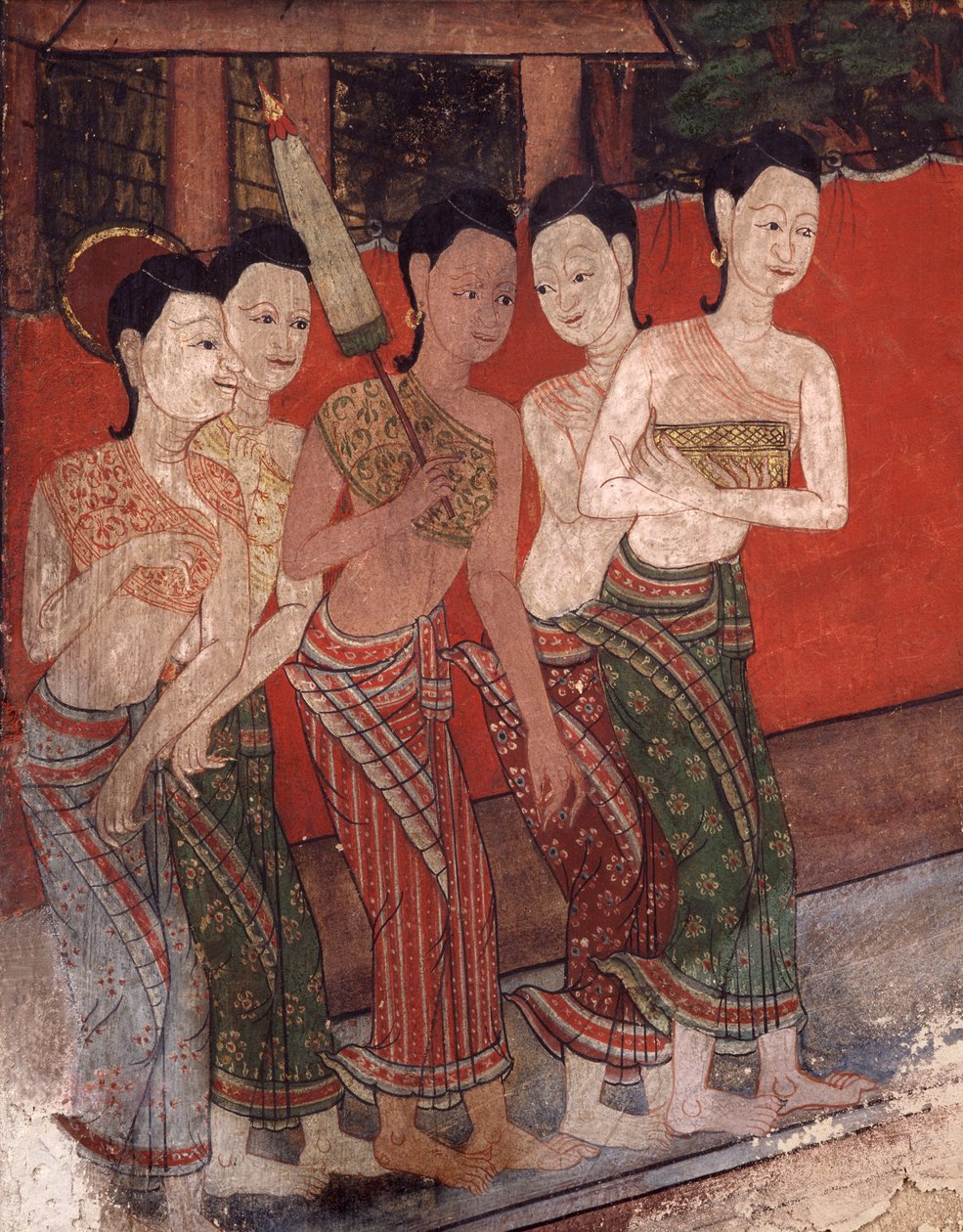 Detal przedstawiający grupę kobiet, koniec XIX w. (malarstwo ścienne) autorstwa Thai School