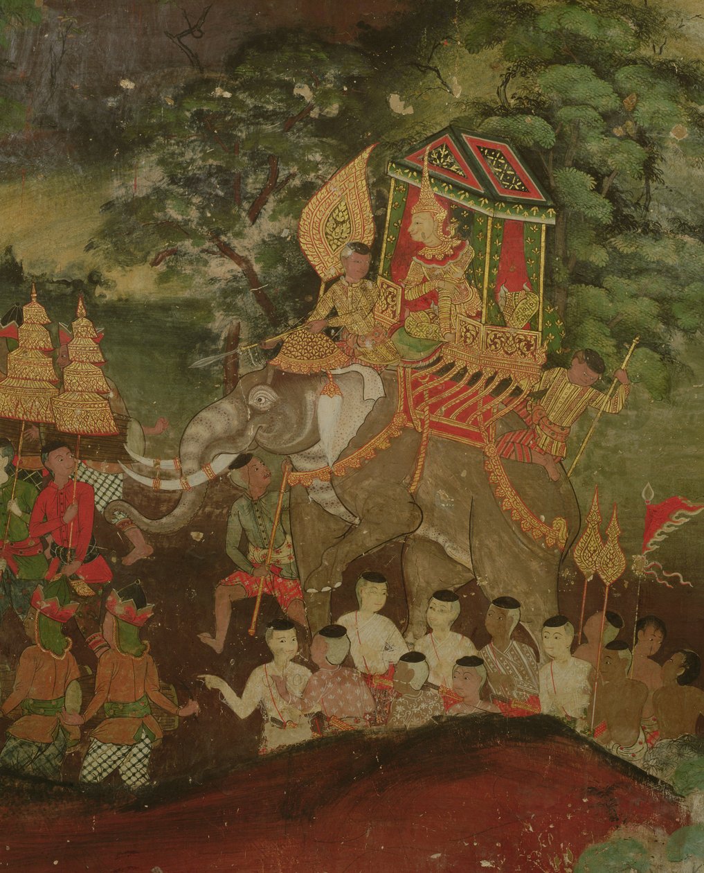 Król Sanjaya na słoniu, Wat Suwannaram, Dhonburi, 1831 autorstwa Thai School