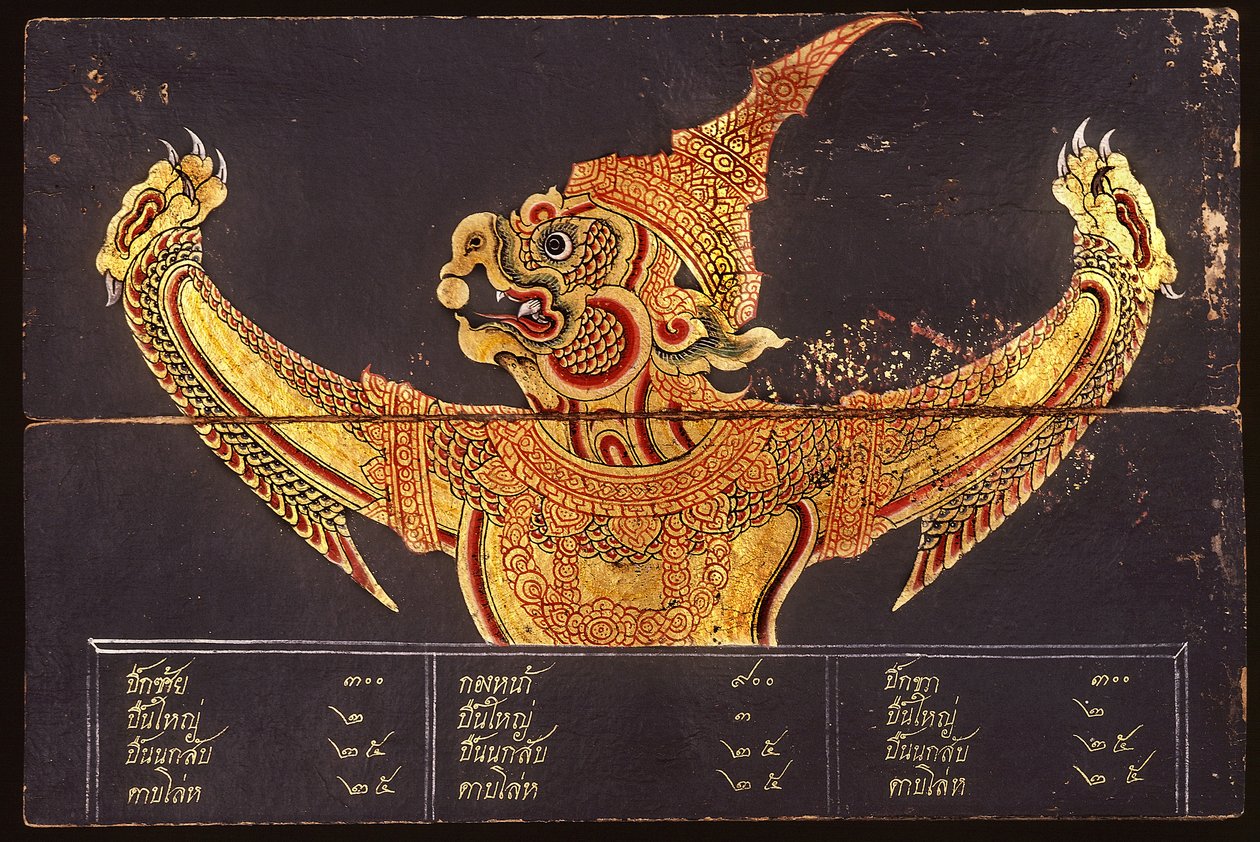 Karta rękopisu o tajskiej sztuce wojennej przedstawiająca wizerunek Garudy, 1815 (wc na papierze) autorstwa Thai School