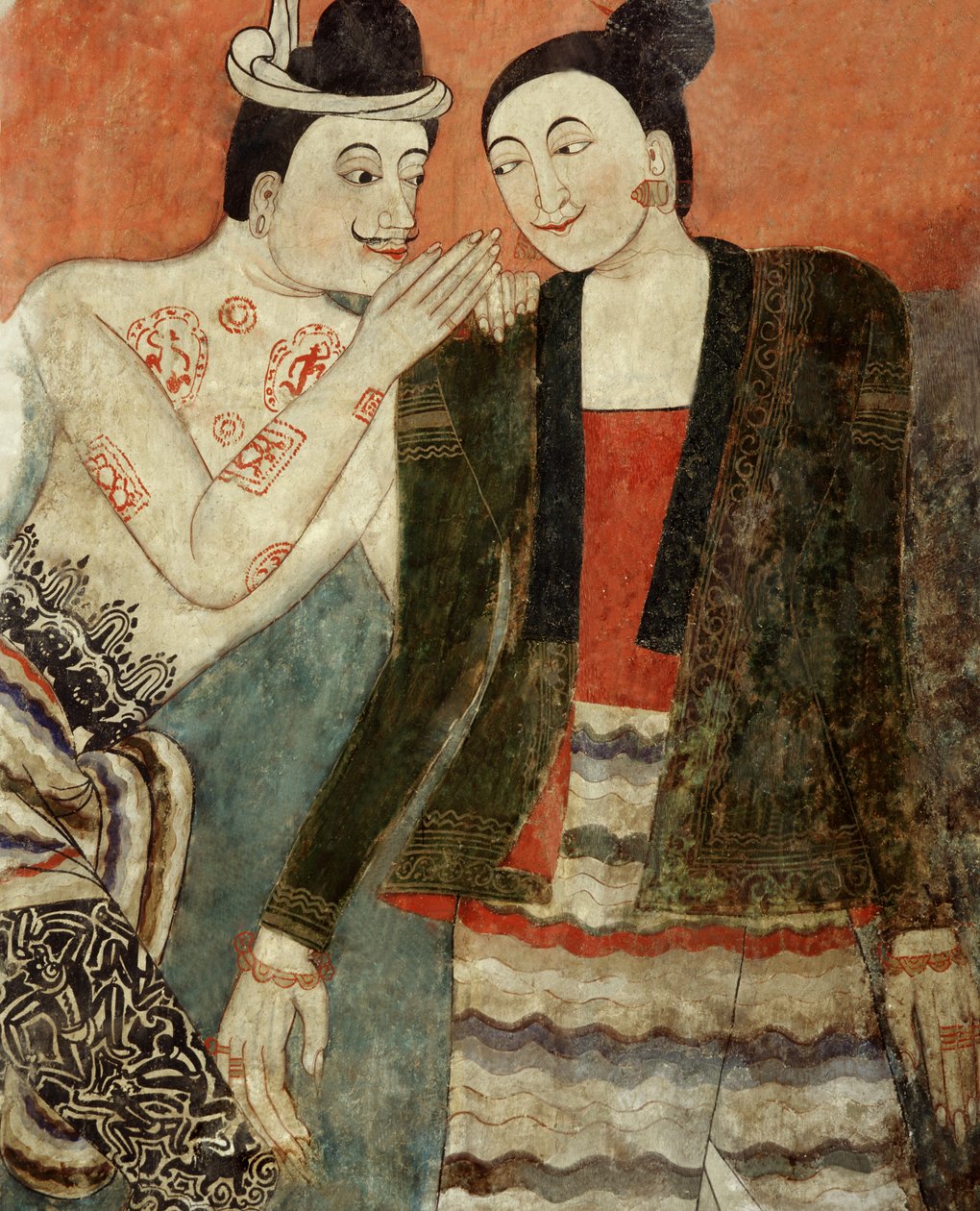 Kochankowie, fragment z muralu w Wat Phumin (fresk) autorstwa Thai School